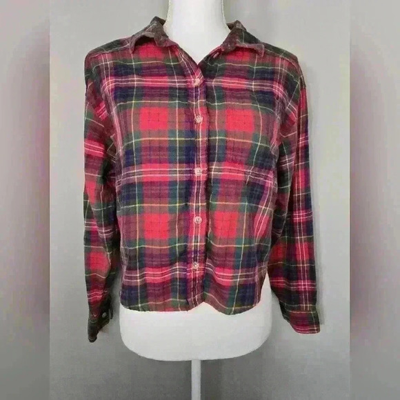 American Eagle Womens Flannel Button-Down With Patchwork Elbow - Picture 1 of 11